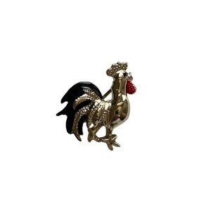 Vintage Gerrys Gold Tone Rooster Brooch Pin With Red & Black Enamel